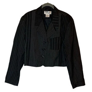 NEWPORT NEWS 100% Silk Cropped Blazer Jacket Womens Size 16 Striped Party Work